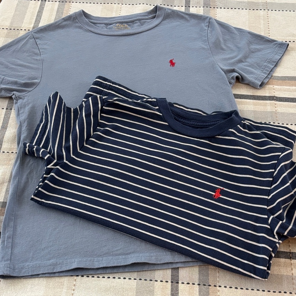 Boys Polo by Ralph Lauren Kids Blue and Navy Striped Tees size M 10/12